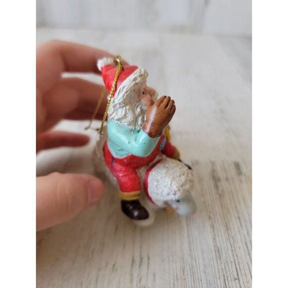 Santa Claus farmer corn sheep glitter ornament Xmas decor folk art - Picture 3 of 6